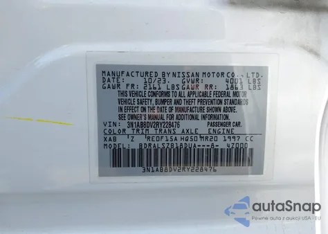 2024 Nissan Sentra Sr Xtronic Cvt z USA, uszkodzony, nr VIN 3N1AB8DV2RY228476